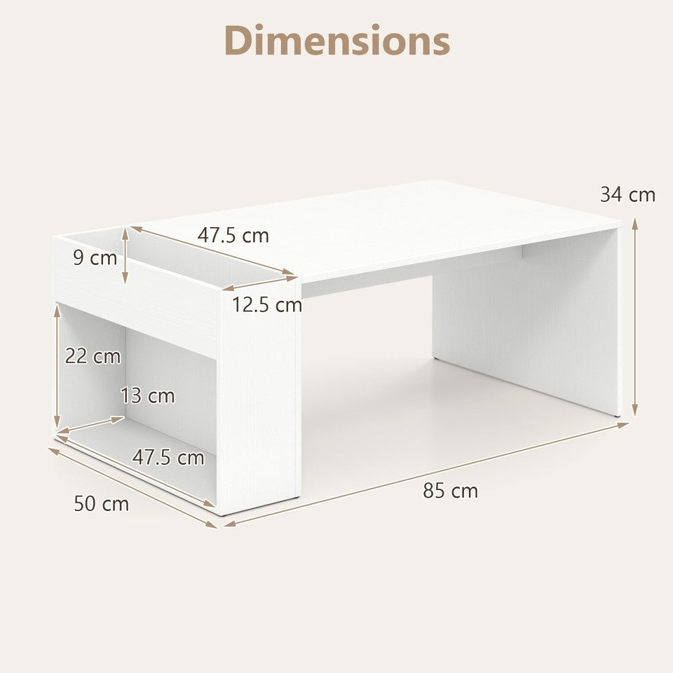 Coffee Table w/ Double-Layer Storage Space Modern Center Table for Living Room