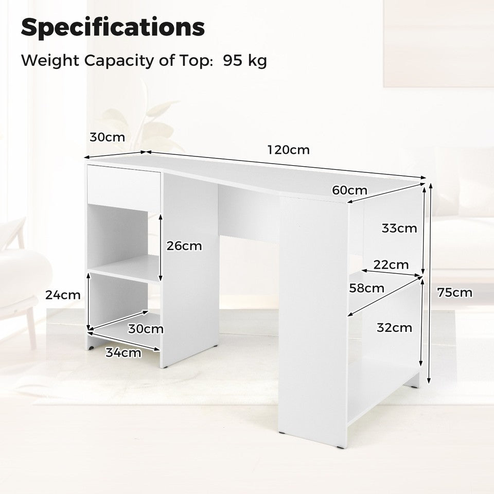 L-Shaped Computer Desk w/ Storage Compact Corner Executive Desk Writing Desk