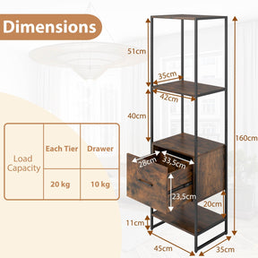 5-Tier Bookshelf with Drawer Tall Narrow Bookcase