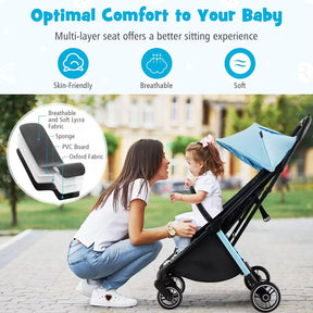 Hikidspace Compact Travel Stroller for Airplane Infant Toddler Stroller w/Adjustable Backrest & Canopy