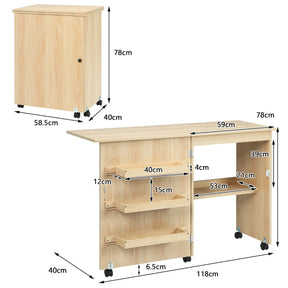 2-In-1 Multifunctional Sewing Machine Cart Table with Lockable Casters