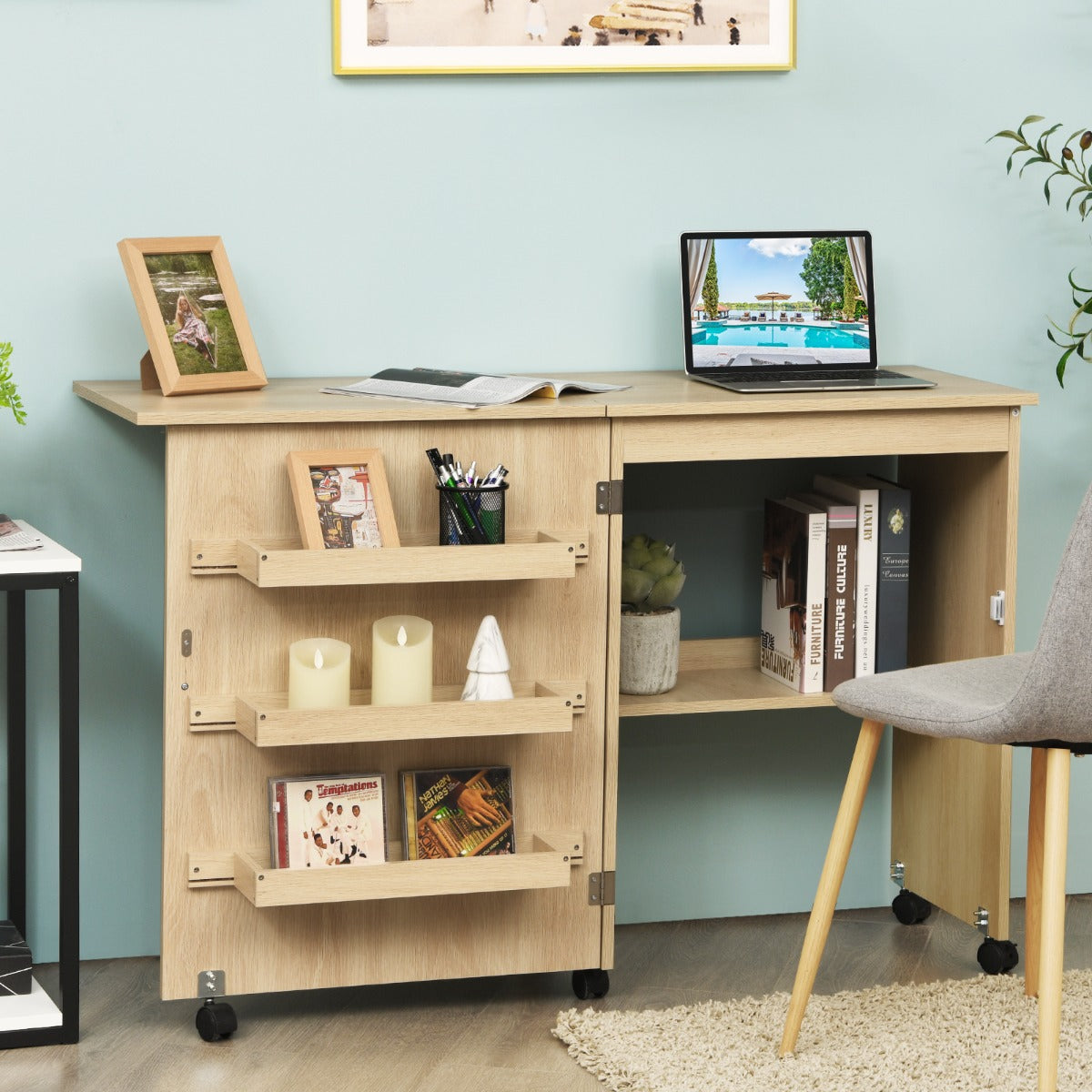 2-In-1 Multifunctional Sewing Machine Cart Table with Lockable Casters