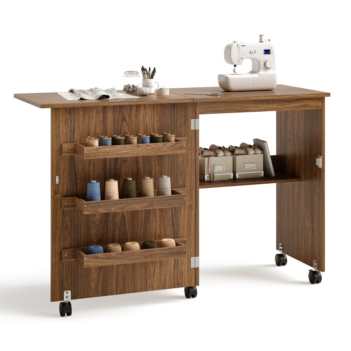 2-In-1 Multifunctional Sewing Machine Cart Table with Lockable Casters