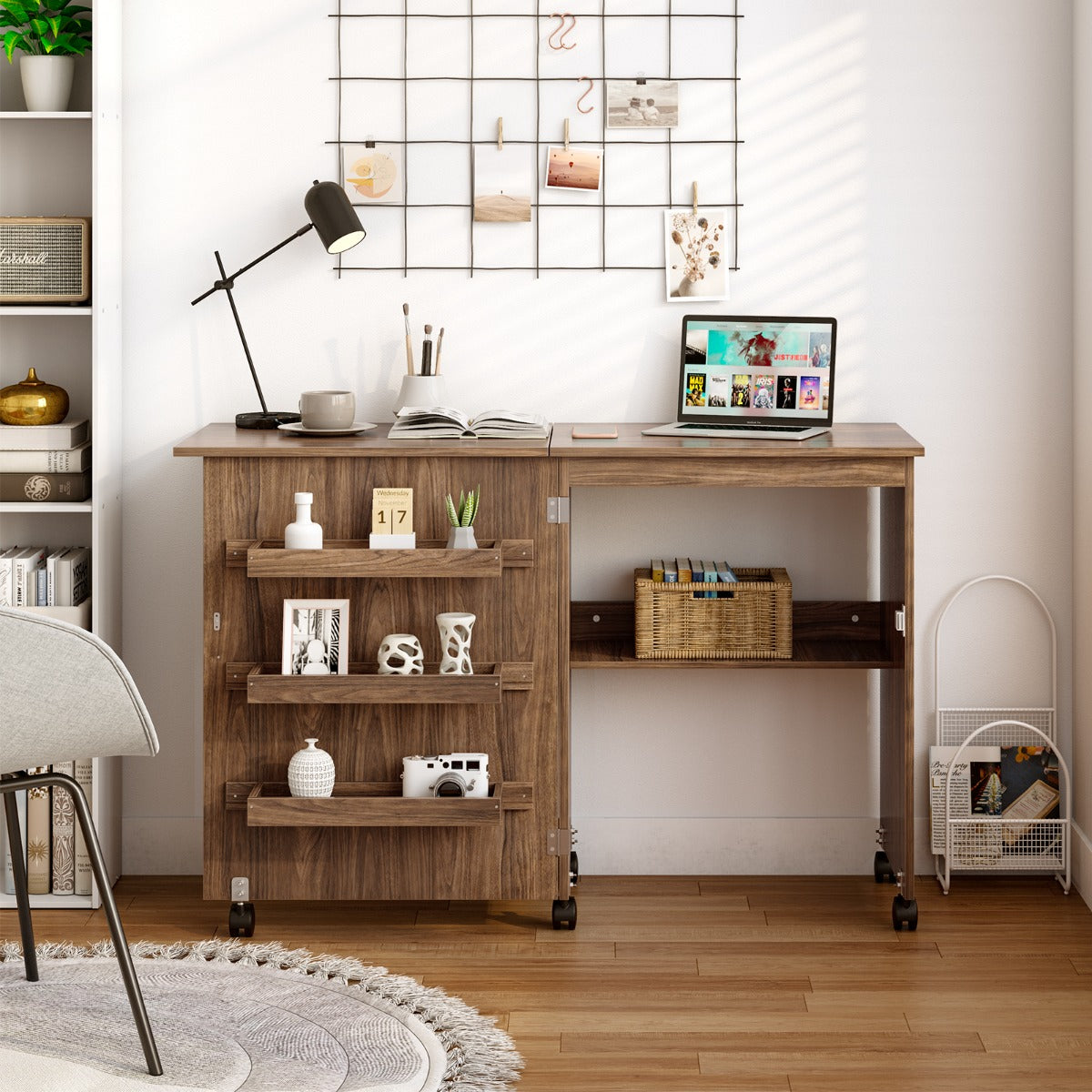 2-In-1 Multifunctional Sewing Machine Cart Table with Lockable Casters