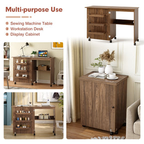 2-In-1 Multifunctional Sewing Machine Cart Table with Lockable Casters