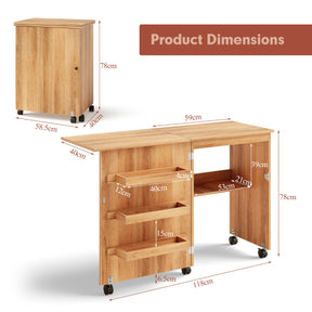 2-In-1 Multifunctional Sewing Machine Cart Table with Lockable Casters