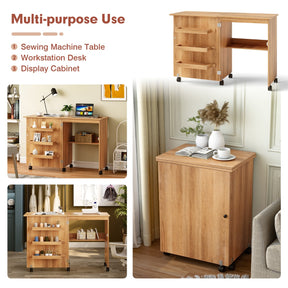 2-In-1 Multifunctional Sewing Machine Cart Table with Lockable Casters
