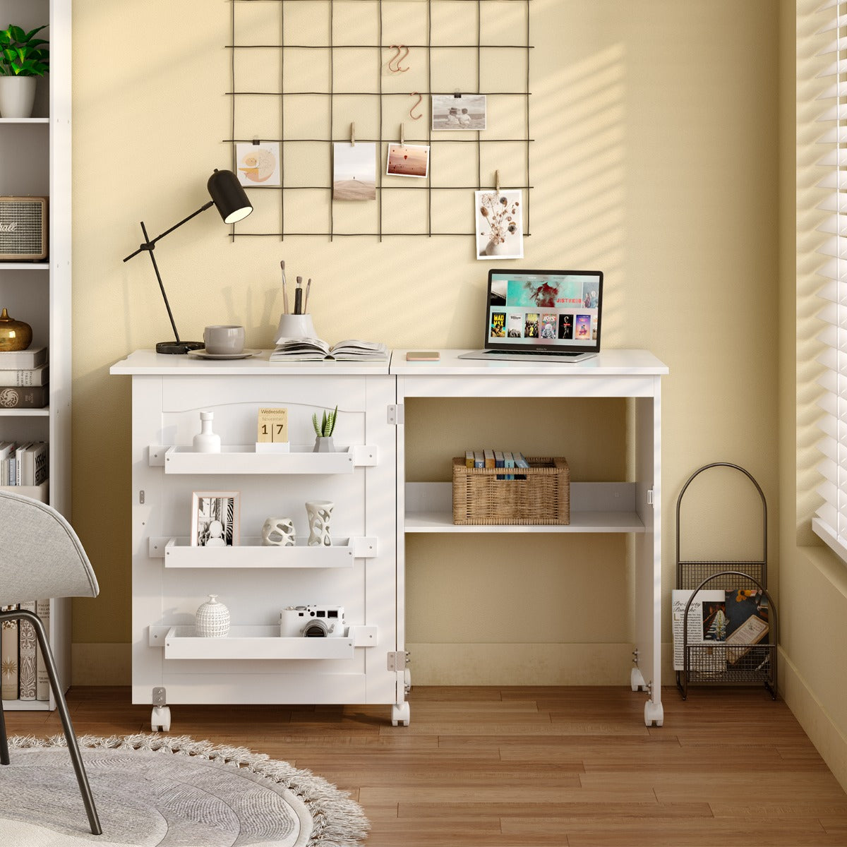 2-In-1 Multifunctional Sewing Machine Cart Table with Lockable Casters