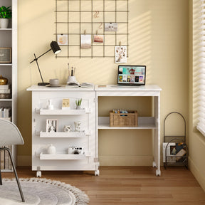 2-In-1 Multifunctional Sewing Machine Cart Table with Lockable Casters