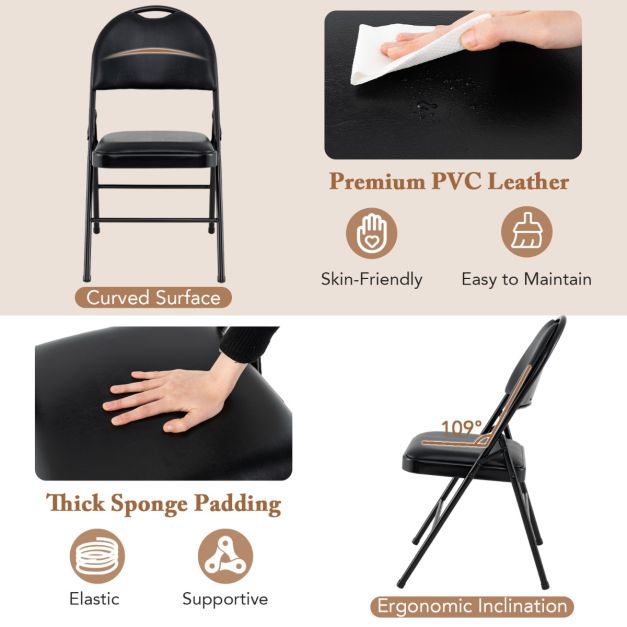 2/4 Pack Folding Chairs Padded Party Chairs with Metal Frame