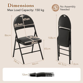 2/4 Pack Folding Chairs Padded Party Chairs with Metal Frame
