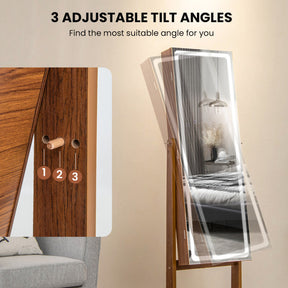 2 in 1 Adjustable Jewelry Cabinet Standing Lockable Jewelry Armoire Organizer with LED Lights and Full-Length Mirror