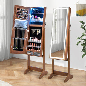 2 in 1 Adjustable Jewelry Cabinet Standing Lockable Jewelry Armoire Organizer with LED Lights and Full-Length Mirror