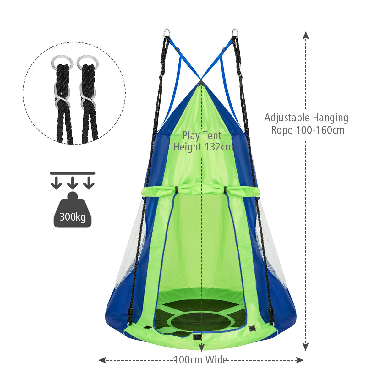 2 in 1 Tree Tent Swing Set with Adjustable Hanging Ropes