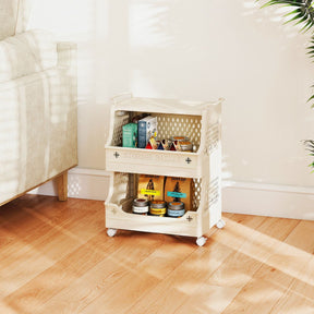 2/3/4/5 Tier Rolling Laundry Basket with Wheels Stackable Plastic Storage Cart