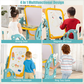 3-Level Adjustable Whiteboard Kids Art Easel with Chair and Accessories