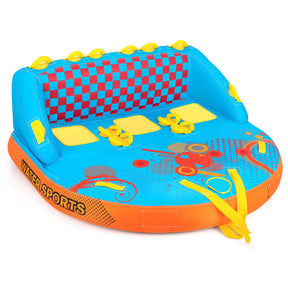 3-Person Towable Tube with Nylon Cover, Inflatable Boat Tube with EVA Seat Pads for Boating and Water Sports