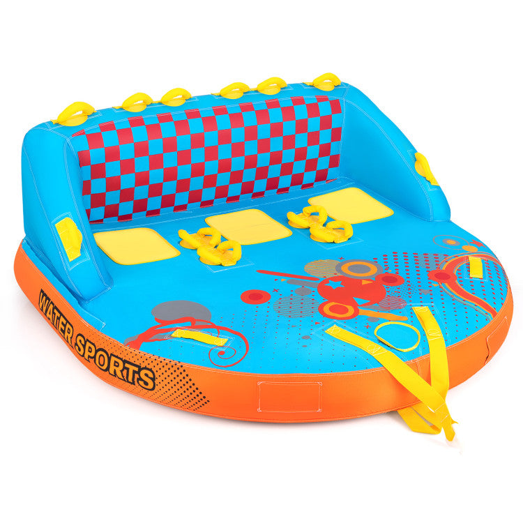 3-Person Towable Tube with Nylon Cover, Inflatable Boat Tube with EVA Seat Pads for Boating and Water Sports