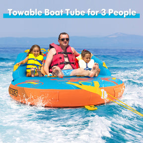 3-Person Towable Tube with Nylon Cover, Inflatable Boat Tube with EVA Seat Pads for Boating and Water Sports
