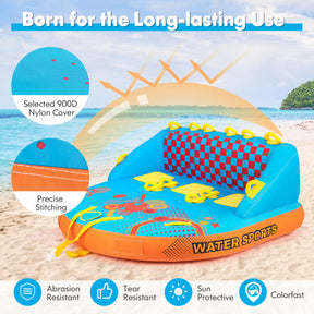 3-Person Towable Tube with Nylon Cover, Inflatable Boat Tube with EVA Seat Pads for Boating and Water Sports
