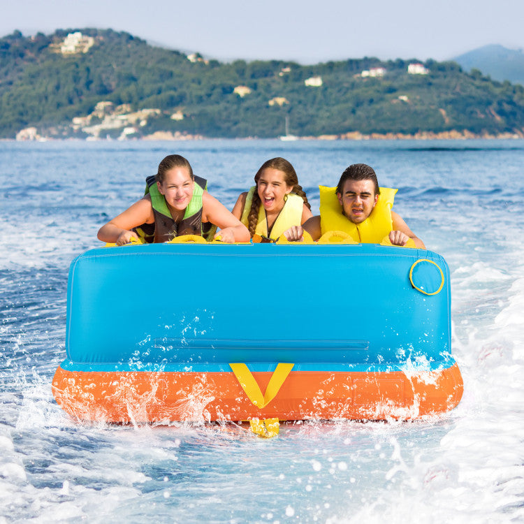3-Person Towable Tube with Nylon Cover, Inflatable Boat Tube with EVA Seat Pads for Boating and Water Sports