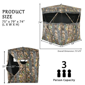 3-Person Portable Camouflage Camping Tent Pop-Up Hunting Blind with Storage Bag and Slide Mesh Window