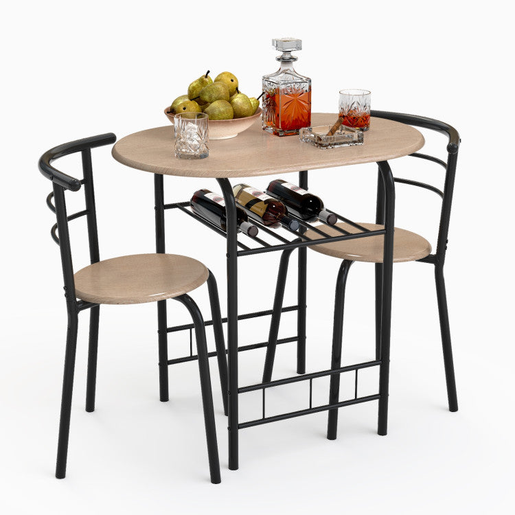 3-Piece Space-Saving Bistro Set for Kitchen and Patio with Wine Rack