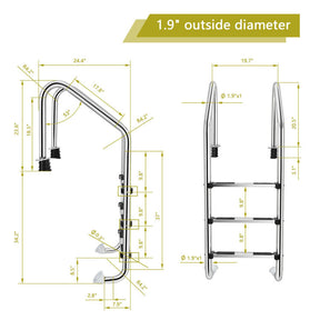 3-Step Stainless Steel Swimming Pool Ladder Heavy Duty Non-Slip Ladder with Handrails