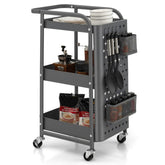 3-Tier Rolling Cart Utility Storage Organizer Trolley Service Cart with Baskets and Removable Hooks for Kitchen Garage