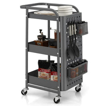 3-Tier Rolling Cart Utility Storage Organizer Trolley Service Cart with Baskets and Removable Hooks for Kitchen Garage