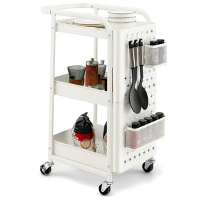 3-Tier Rolling Cart Utility Storage Organizer Trolley Service Cart with Baskets and Removable Hooks for Kitchen Garage