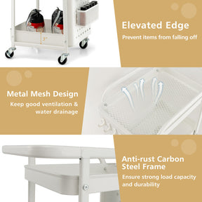 3-Tier Rolling Cart Utility Storage Organizer Trolley Service Cart with Baskets and Removable Hooks for Kitchen Garage