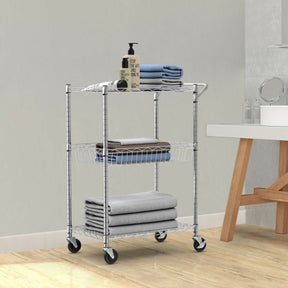 3-Tier Rolling Utility Cart on Wheels with Handle Bar and Adjustable Shelves for Kitchen