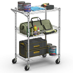 3-Tier Rolling Utility Cart on Wheels with Handle Bar and Adjustable Shelves for Kitchen