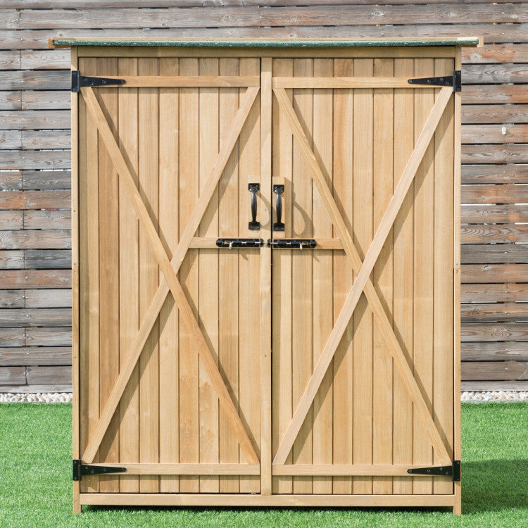 3-Tier Wooden Storage Shed with Double Lockable Doors for Outdoor Backyard