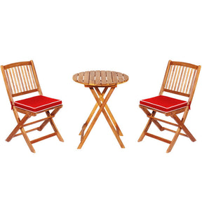 3 Pieces Outdoor Acacia Wood Bistro Set Foldable Patio Chair and Table Set with Removable Cushion