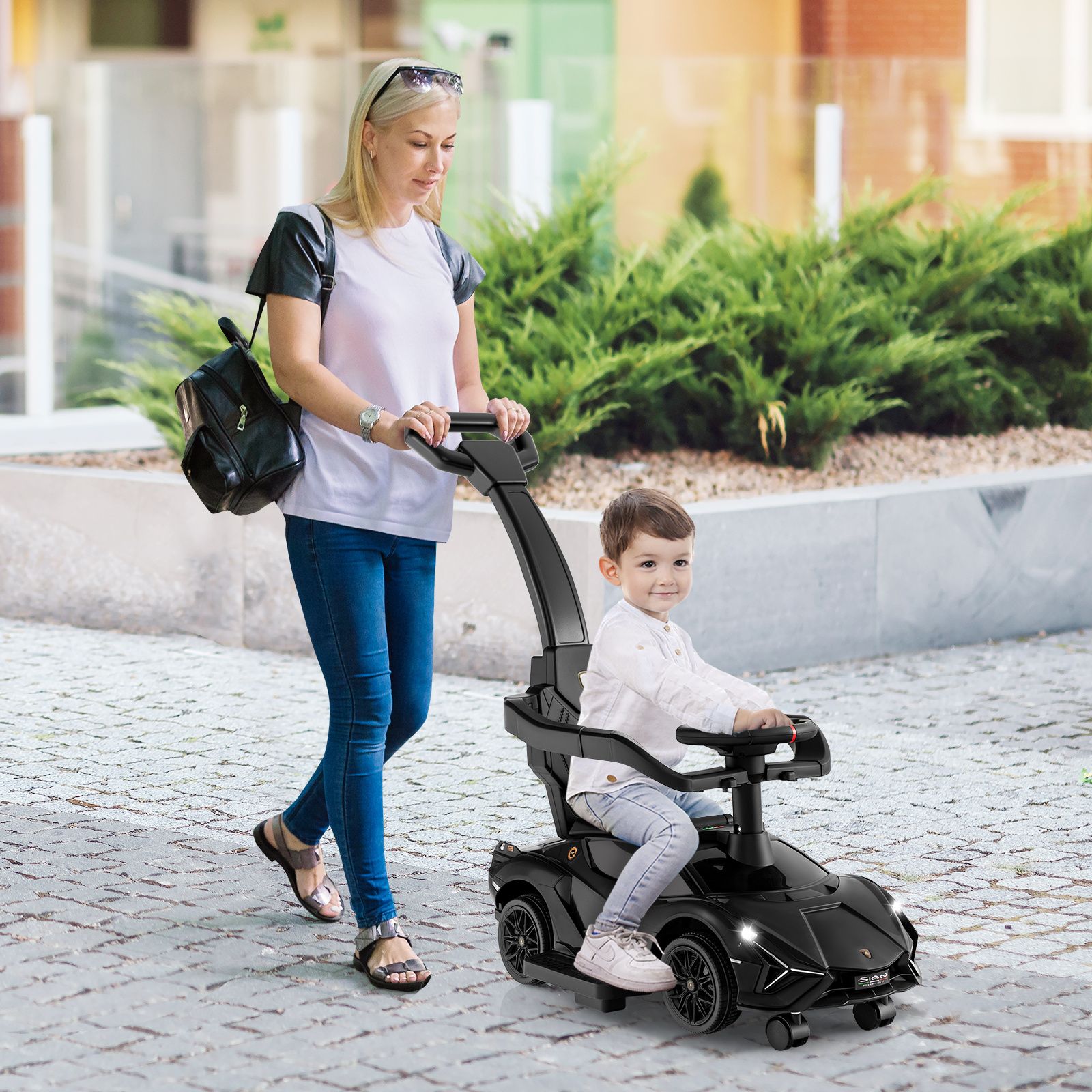 3-in-1 Ride On Push Car, Licensed Lamborghini Sliding Car w/ Removable Guardrails & Handle