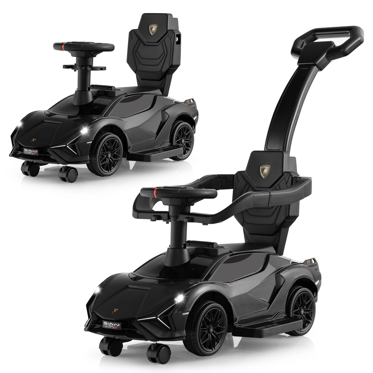 3-in-1 Ride On Push Car, Licensed Lamborghini Sliding Car w/ Removable Guardrails & Handle