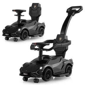 3-in-1 Ride On Push Car, Licensed Lamborghini Sliding Car w/ Removable Guardrails & Handle