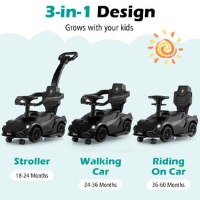3-in-1 Ride On Push Car, Licensed Lamborghini Sliding Car w/ Removable Guardrails & Handle