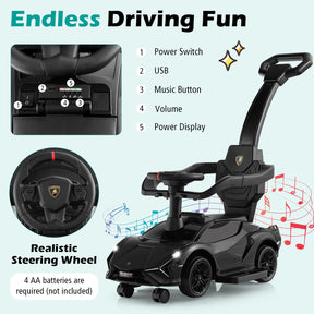 3-in-1 Ride On Push Car, Licensed Lamborghini Sliding Car w/ Removable Guardrails & Handle