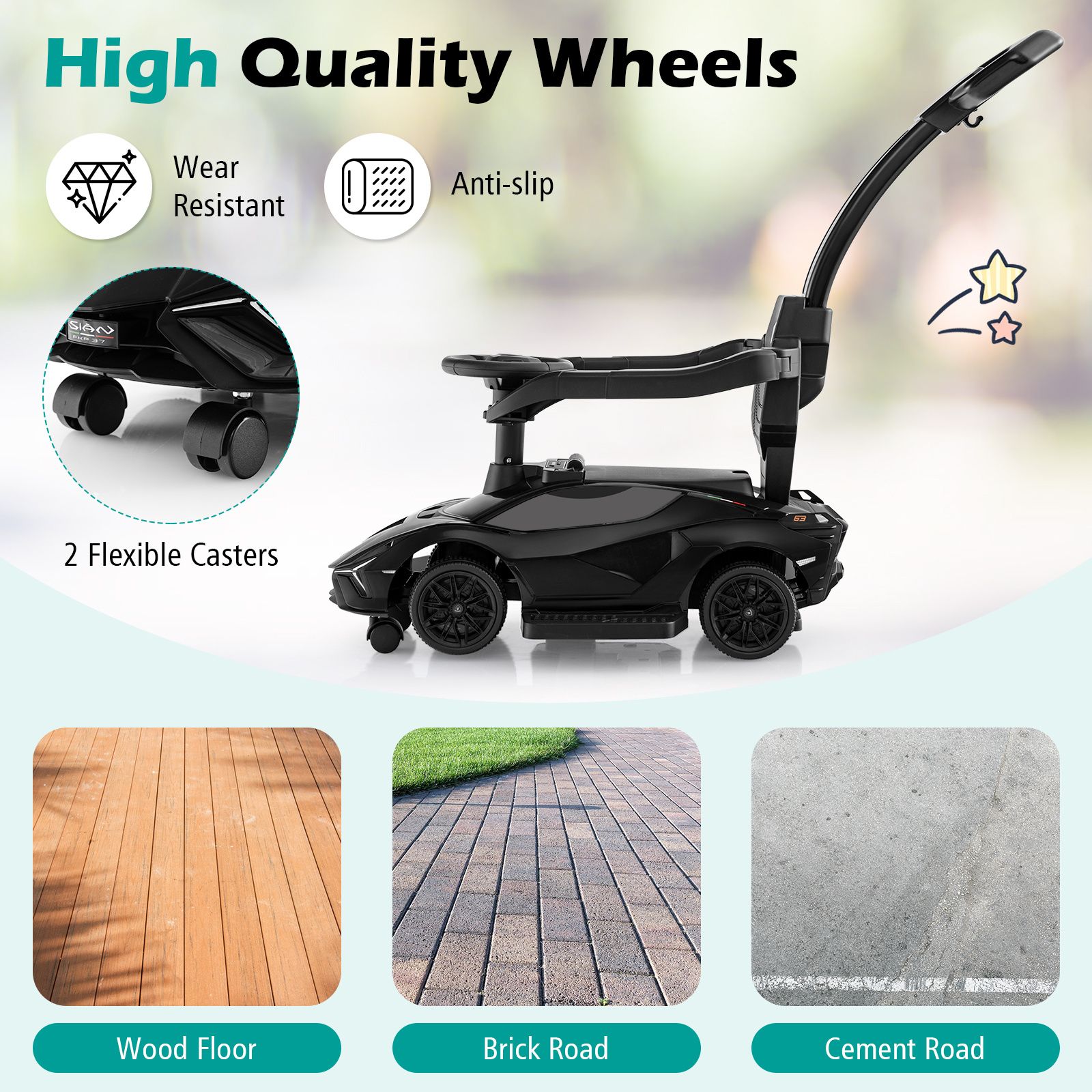 3-in-1 Ride On Push Car, Licensed Lamborghini Sliding Car w/ Removable Guardrails & Handle