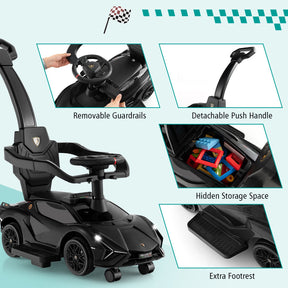 3-in-1 Ride On Push Car, Licensed Lamborghini Sliding Car w/ Removable Guardrails & Handle