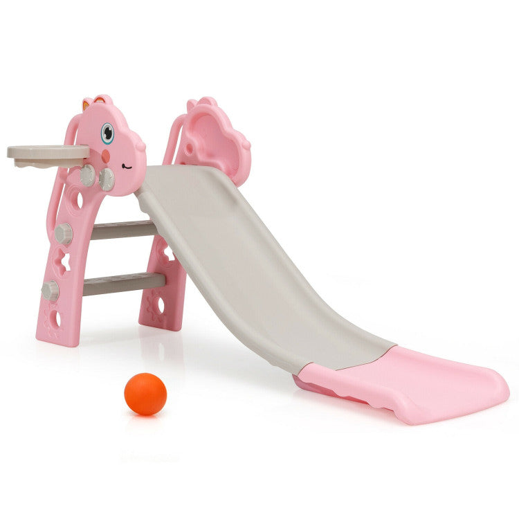 3-in-1 Baby Indoor Play Climbing Toys Slide Set with Basketball Hoop