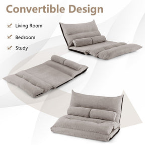 3-in-1 Convertible Lazy Sofa Foldable Floor Couch Sleeper Bed with Adjustable Backrest and 2 Lumbar Pillows