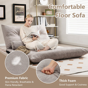 3-in-1 Convertible Lazy Sofa Foldable Floor Couch Sleeper Bed with Adjustable Backrest and 2 Lumbar Pillows