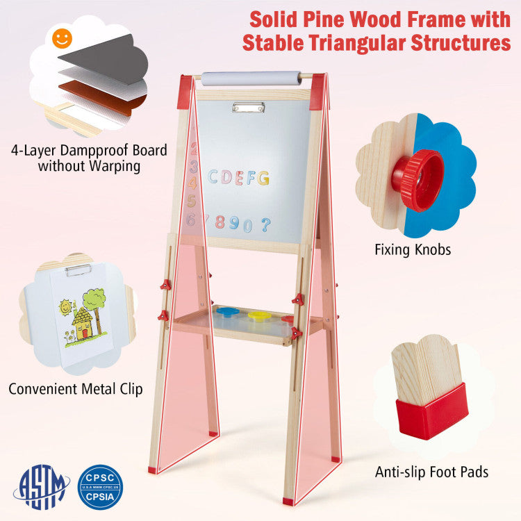 Double-sided Adjustable Height Art Easel with 60 Accessories and Storage Bag for 3-8 Years Toddlers
