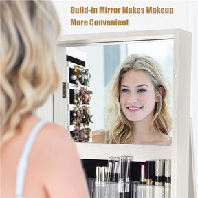 3-in-1 Freestanding Lockable Jewelry Armoire 360° Swivel Mirrored Jewelry Cabinet Organizer with Full Length Mirror and Large Storage Capacity