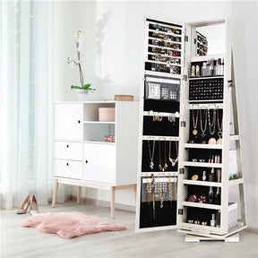 3-in-1 Freestanding Lockable Jewelry Armoire 360° Swivel Mirrored Jewelry Cabinet Organizer with Full Length Mirror and Large Storage Capacity