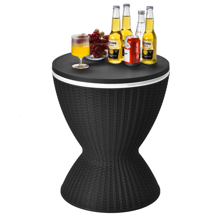 3-in-1 Ice Cooler Rattan Patio Bar Tables with Height Adjustable for Party